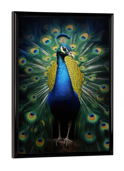 Poster mit schwarzem Rahmen "Pfauenporträt" artboxONE - Natur,Tiere - Tier,Kunst,Vogel,Leinwand,Natur,öl,Farbe,Gemälde,Porträt,Wild,Tierwelt,Flügel