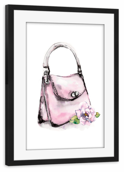 Poster mit Rahmen schwarz "Tasche mit Tragegriff oben" artboxONE - Menschen,Fashion - Handtasche,Tasche,Griff,Blume
