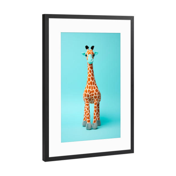 Poster mit Rahmen Schwarz (Metallic) "Gefüllte Giraffe auf Türkis" artboxONE - Tiere,Lustig