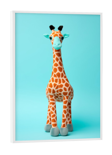 Poster mit weißem Rahmen "Gefüllte Giraffe auf Türkis" artboxONE - Tiere,Lustig