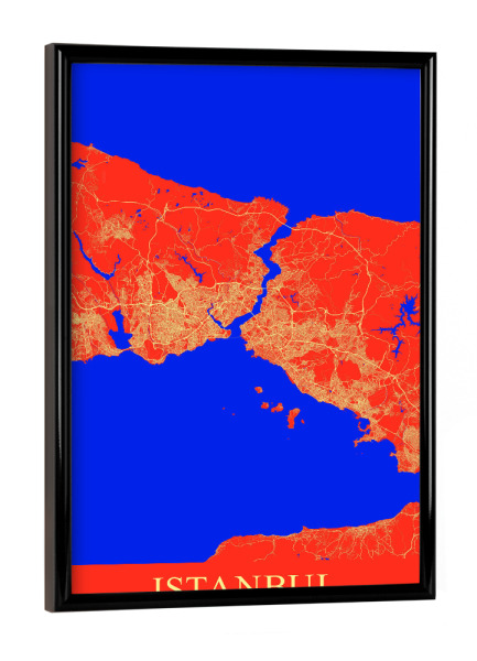 Poster mit schwarzem Rahmen "Istanbul City Karte" artboxONE - Städte / Istanbul,Kartografie