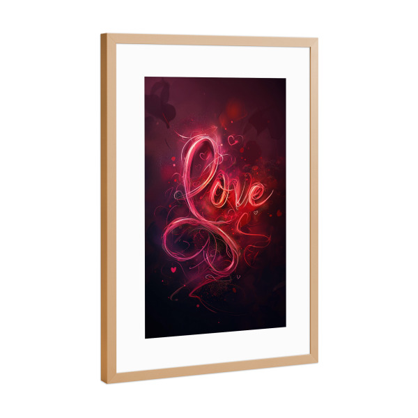 Poster mit Rahmen Kupfer "Rote Liebe" artboxONE - Typografie,Liebe - Kunst,Glühen,Glühend,Herz,Liebe,Malerei,Rot,Einfache,Text,Tippfehler,Typografie