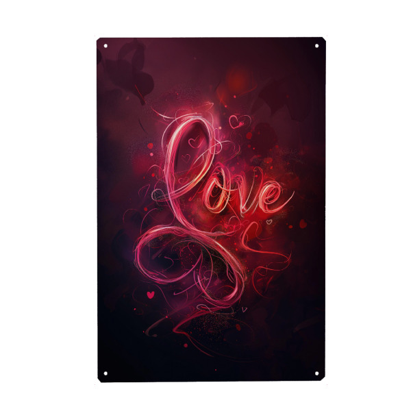 Metall Poster "Rote Liebe" artboxONE - Typografie,Liebe - Kunst,Glühen,Glühend,Herz,Liebe,Malerei,Rot,Einfache,Text,Tippfehler,Typografie
