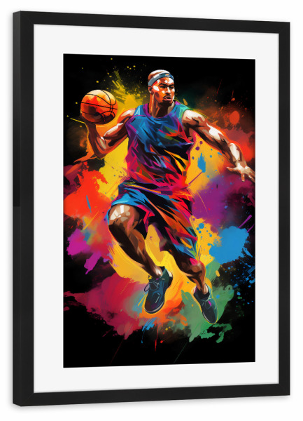 Poster mit Rahmen schwarz "Basketball Colorful 4 (matart)" artboxONE - Sport