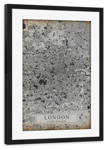 Poster mit Rahmen schwarz "Vintage Stadtplan London" artboxONE - Städte / London,Kartografie