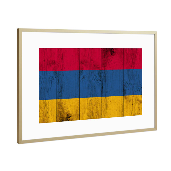 Poster mit Rahmen Gold "Armenia vintage flag" artboxONE - Reise,Reise / Asien,Reise / Länder - Armenia,Vintage,Armenien,Flag,Flagge,Asien,Holz,Fahne