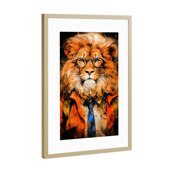 Poster mit Rahmen Gold "Löwe Tierkunst C" artboxONE - Tiere - Löwe,Löwen,Tier,Tiere,Grafik,Illustration,Katze,Wildkatze