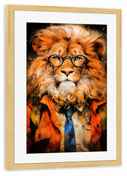 Poster mit Rahmen kiefer "Löwe Tierkunst C" artboxONE - Tiere - Löwe,Löwen,Tier,Tiere,Grafik,Illustration,Katze,Wildkatze