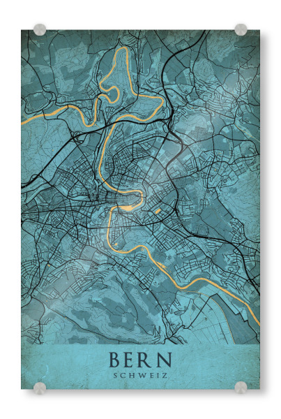 Acrylglasbild "Retro CityMap Bern" artboxONE - Städte,Kartografie