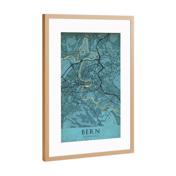 Poster mit Rahmen Kupfer "Retro CityMap Bern" artboxONE - Städte,Kartografie