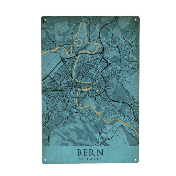 Holzbild "Retro CityMap Bern" artboxONE - Städte,Kartografie