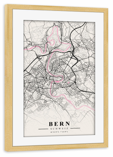 Poster mit Rahmen kiefer "City Map von Bern" artboxONE - Städte,Kartografie