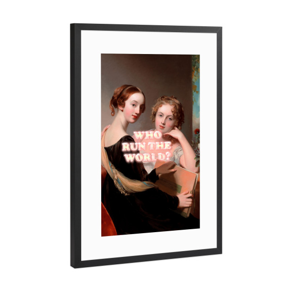 Poster mit Rahmen Schwarz (Metallic) "Wer regiert die Welt" artboxONE - Typografie,Menschen,Lustig