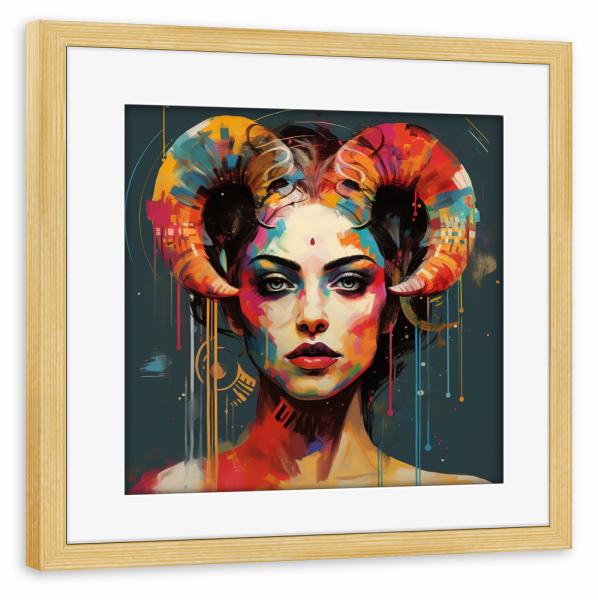Poster mit Rahmen kiefer "A Pop Art Ode to the Zodiac Woman" artboxONE - Abstrakt,Menschen,Streetart,Für Mama
