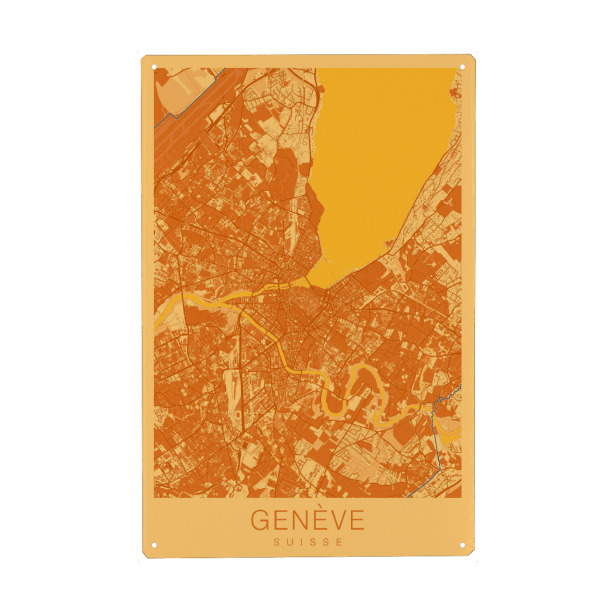 Holzbild "Stadt Genf City Map" artboxONE - Städte,Kartografie