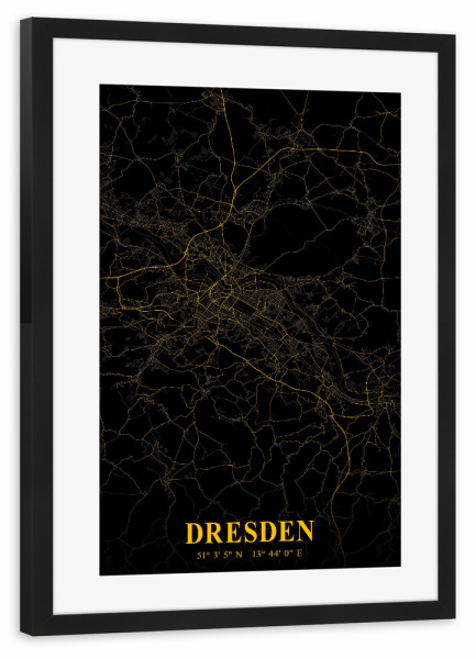 Poster mit Rahmen schwarz "Dresdner Stadt Map" artboxONE - Städte / Dresden,Kartografie