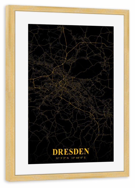 Poster mit Rahmen kiefer "Dresdner Stadt Map" artboxONE - Städte / Dresden,Kartografie