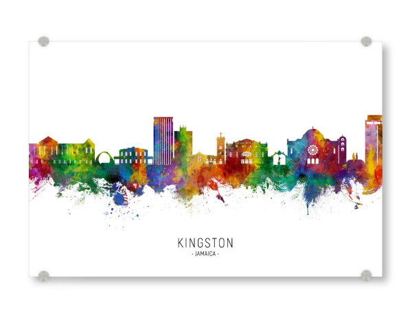 Acrylglasbild "Kingston Jamaica Skyline txt" artboxONE - Städte - Kingston,Jamaika,Skyline,Stadtbild,Stadtbild,Aquarell,Malerei