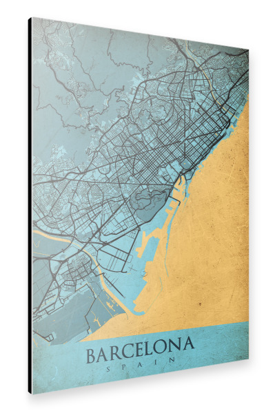 Alu-Dibond "Barcelona Vintage Map" 30x20 cm artboxONE