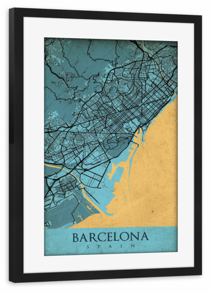 Poster mit Rahmen schwarz "Barcelona Vintage Map" artboxONE - Städte / Barcelona,Kartografie