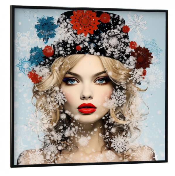 Poster mit schwarzem Rahmen 30x30 cm "SCHNEEFLOCKEN" artboxONE - Natur,Menschen,Weihnachten - Schneeflocken,Frau,Weiß,Rot,Hütte,Mode,Winter