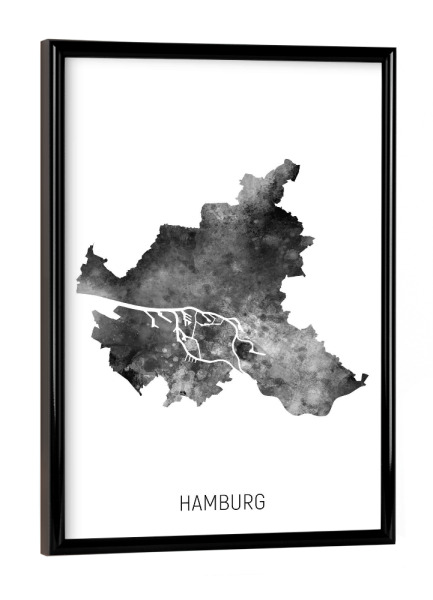 Poster mit schwarzem Rahmen "Hamburger Stadt-Landkarte BW" artboxONE - Schwarzweiß,Kartografie