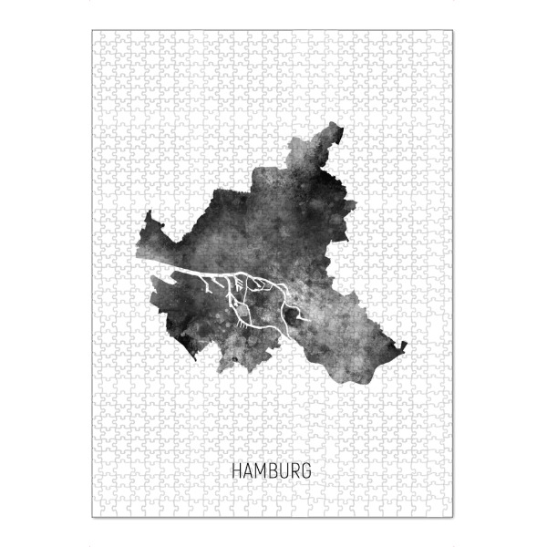 Puzzle Ravensburger "Hamburger Stadt-Landkarte BW" artboxONE - Schwarzweiß,Kartografie - Hamburg,Karte,Aquarell,Malerei,Stadtstaat,Deutschland