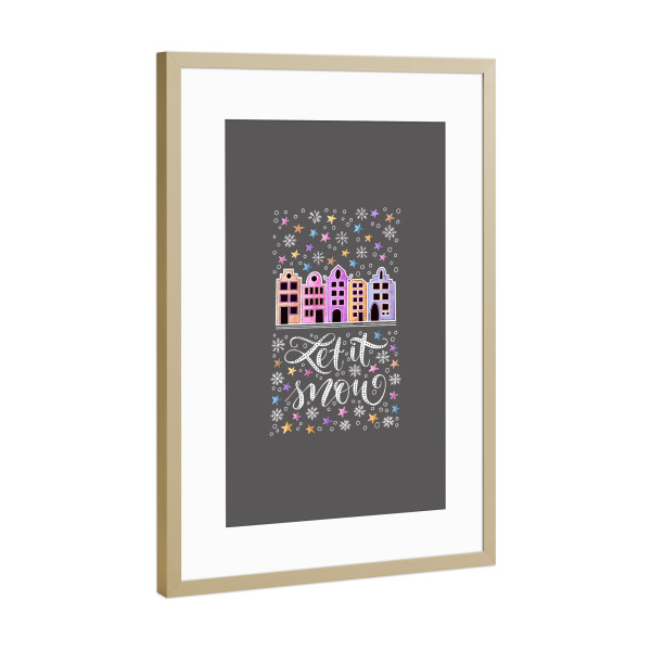Poster mit Rahmen Gold "Sternennacht bunt" artboxONE - Weihnachten - Weihnachten,Häuser,Stadt,Schnee,Sterne,Advent,Adventskalender,Winter