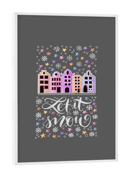 Poster mit weißem Rahmen "Sternennacht bunt" artboxONE - Weihnachten - Weihnachten,Häuser,Stadt,Schnee,Sterne,Advent,Adventskalender,Winter