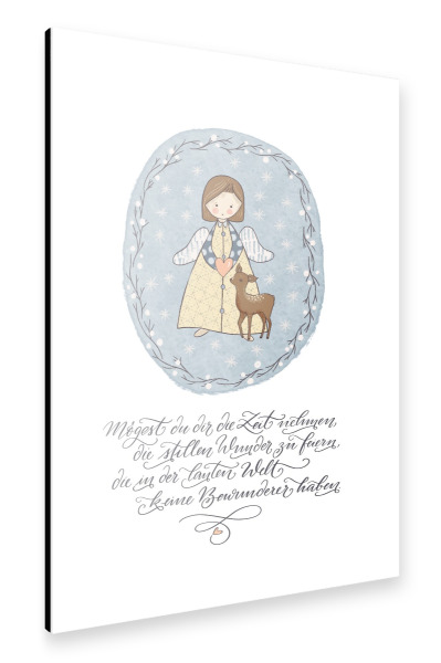 Alu-Dibond "Engel mit Reh und Spruch" 30x20 cm artboxONE