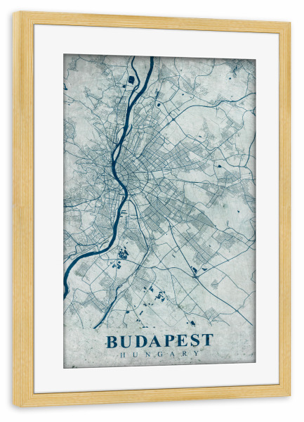 Poster mit Rahmen kiefer "Stadt Budapest Vintage" artboxONE - Städte / Budapest,Kartografie