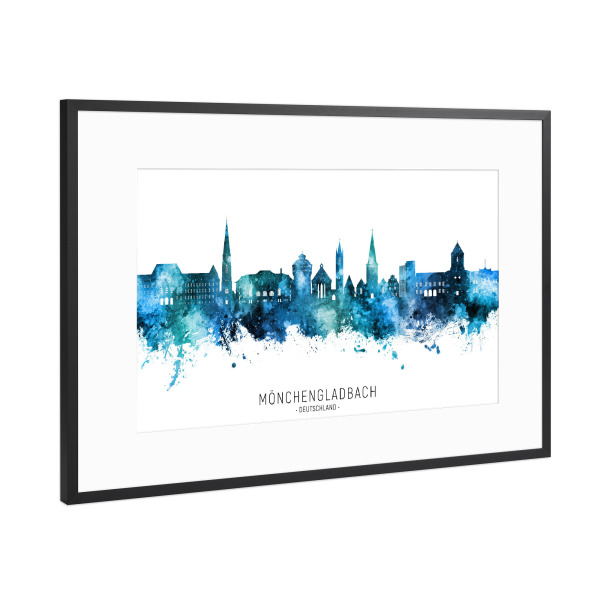 Poster mit Rahmen Schwarz (Metallic) "Mönchengladbach Skyline" artboxONE - Städte