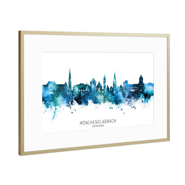 Poster mit Rahmen Gold "Mönchengladbach Skyline" artboxONE - Städte