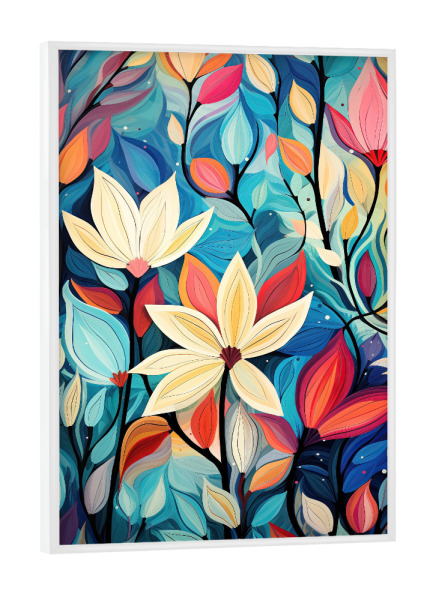 Poster mit weißem Rahmen "Bemalte Blumenelemente" artboxONE - Floral,Abstrakt