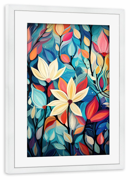 Poster mit Rahmen weiß "Bemalte Blumenelemente" artboxONE - Floral,Abstrakt
