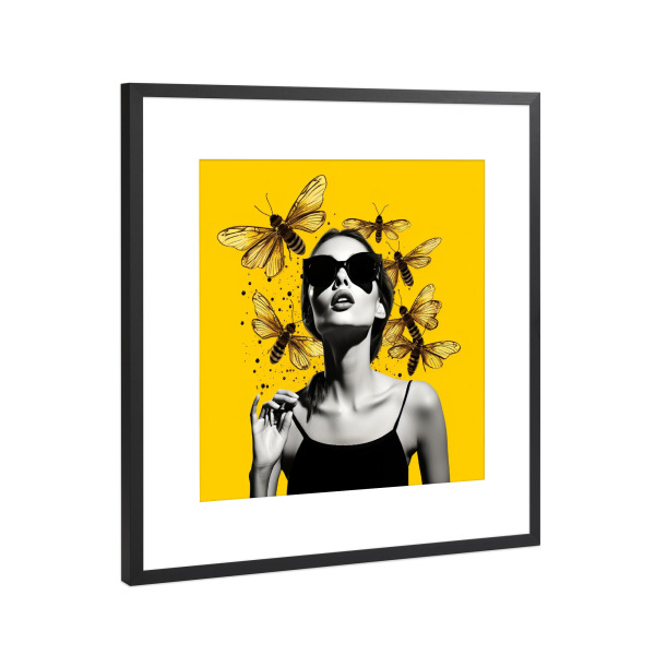 Poster mit Rahmen Schwarz (Metallic) "FITNESSMORGEN" artboxONE - Menschen,Sport - Fitness,Morgen,Gelb,Frau,Popart,Kunst