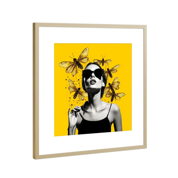 Poster mit Rahmen Gold "FITNESSMORGEN" artboxONE - Menschen,Sport - Fitness,Morgen,Gelb,Frau,Popart,Kunst