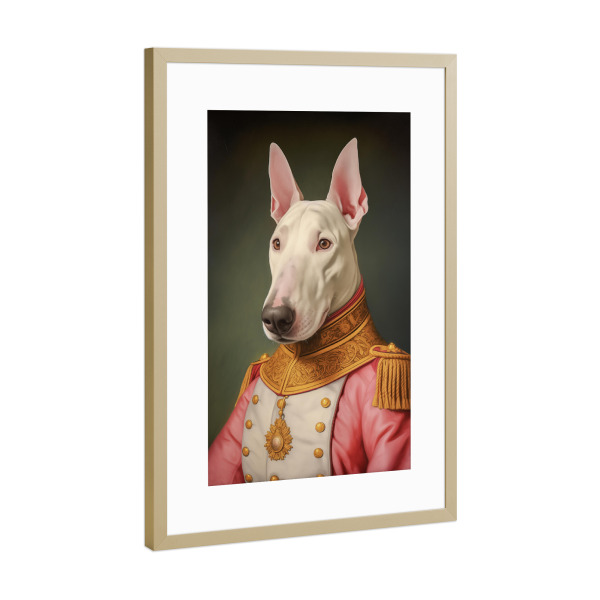 Poster mit Rahmen Gold "Gemälde pink Bullterrier" artboxONE - Tiere,Abstrakt,Lustig