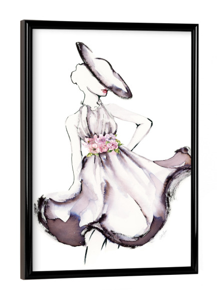 Poster mit schwarzem Rahmen "Schlage eine Pose I" artboxONE - Floral,Menschen,Fashion - Hut,Kleid,Frau