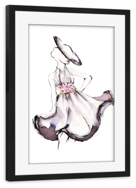 Poster mit Rahmen schwarz "Schlage eine Pose I" artboxONE - Floral,Menschen,Fashion - Hut,Kleid,Frau