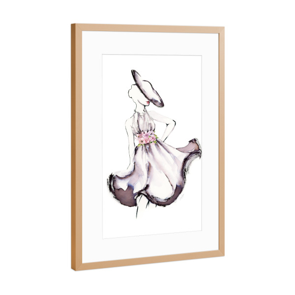 Poster mit Rahmen Kupfer "Schlage eine Pose I" artboxONE - Floral,Menschen,Fashion - Hut,Kleid,Frau