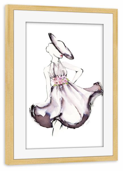 Poster mit Rahmen kiefer "Schlage eine Pose I" artboxONE - Floral,Menschen,Fashion - Hut,Kleid,Frau