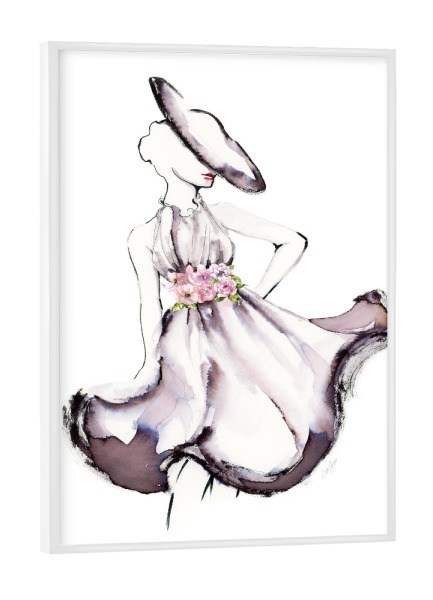 Poster mit weißem Rahmen "Schlage eine Pose I" artboxONE - Floral,Menschen,Fashion - Hut,Kleid,Frau