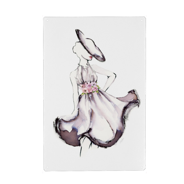 Holzbild "Schlage eine Pose I" artboxONE - Floral,Menschen,Fashion - Hut,Kleid,Frau