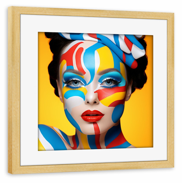 Poster mit Rahmen kiefer "Visagistin" artboxONE - Menschen,Fashion,Für Mama - Gelb,Frau,Pop-art,Kunst,Make-up