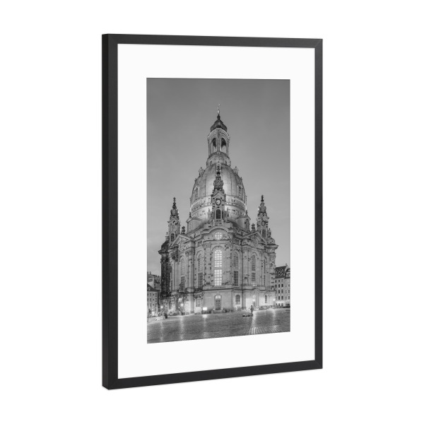 Poster mit Rahmen Schwarz (Metallic) "Frauenkirche Dresden s/w" artboxONE - Schwarzweiß,Architektur,Städte / Dresden