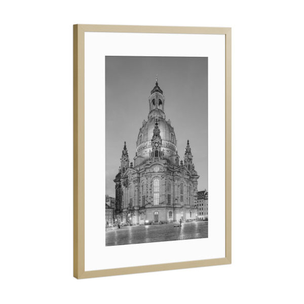 Poster mit Rahmen Gold "Frauenkirche Dresden s/w" artboxONE - Schwarzweiß,Architektur,Städte / Dresden