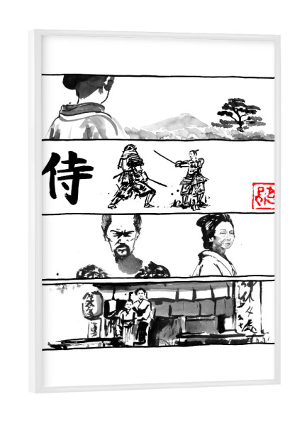 Poster mit weißem Rahmen "Manga-Seite weiß" artboxONE - Schwarzweiß,Reise / Asien - Sumie,Japan,Manga,Samurai,Geisha,Kanji