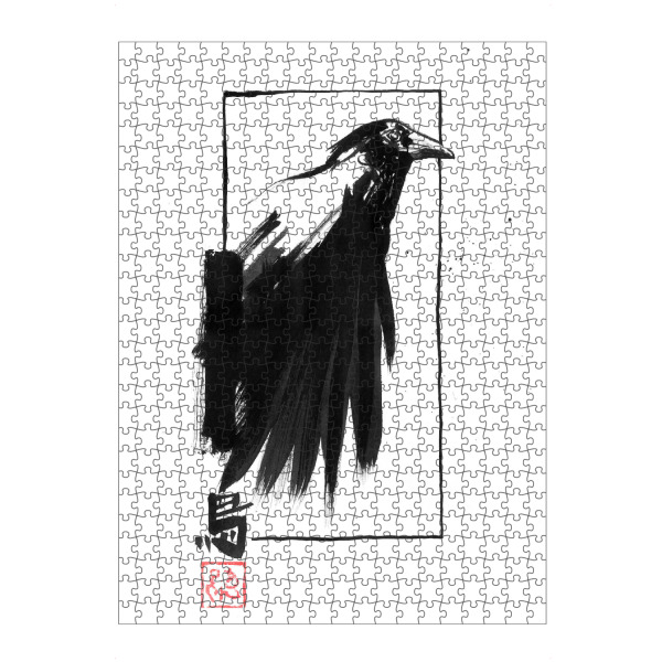 artboxONE Puzzle "Krähenrand" artboxONE - Tiere,Schwarzweiß - Krähe,Sumie,Japan,Vogel - Bild krähe