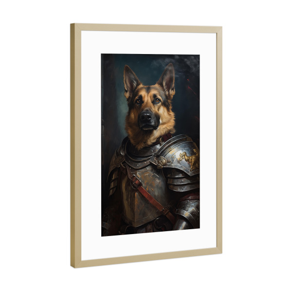 Poster mit Rahmen Gold "German Shepherd knight" artboxONE - Tiere,Lustig